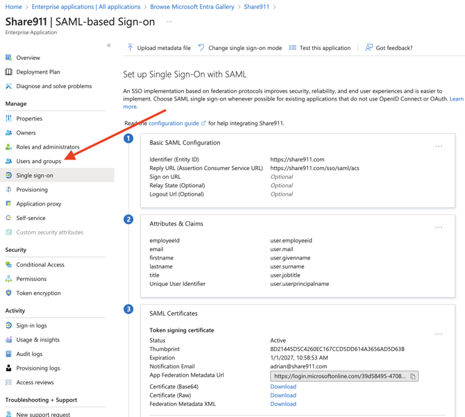 entra-saml-setup users and groups